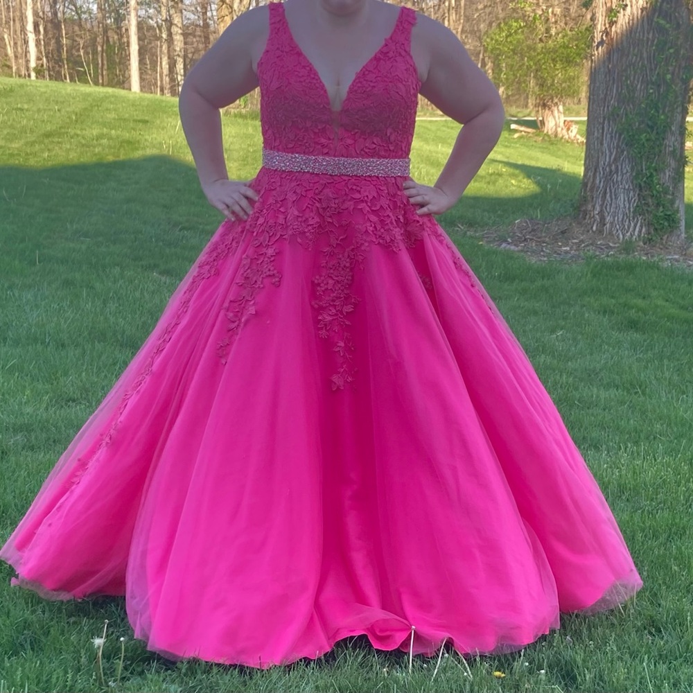Size 16 Jovani JVN68258 Pink Prom Dress Pageant Gown Pearl & Rhinestone Beading